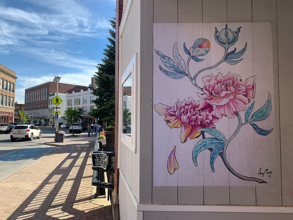A mural of flowers on Central Street