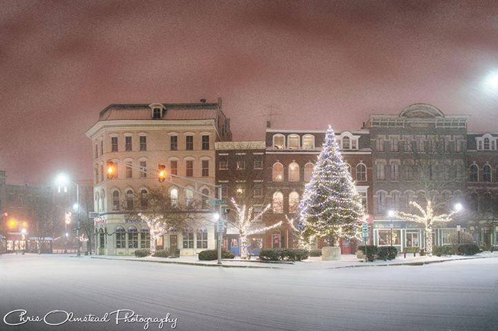 A image of the lit Christmas tree in downtown Bangor by Chris Olmstead Photography